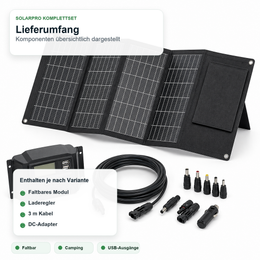 DOKIO 100W Faltbares Solarset mit Laderegler & USB - Lieferumfang