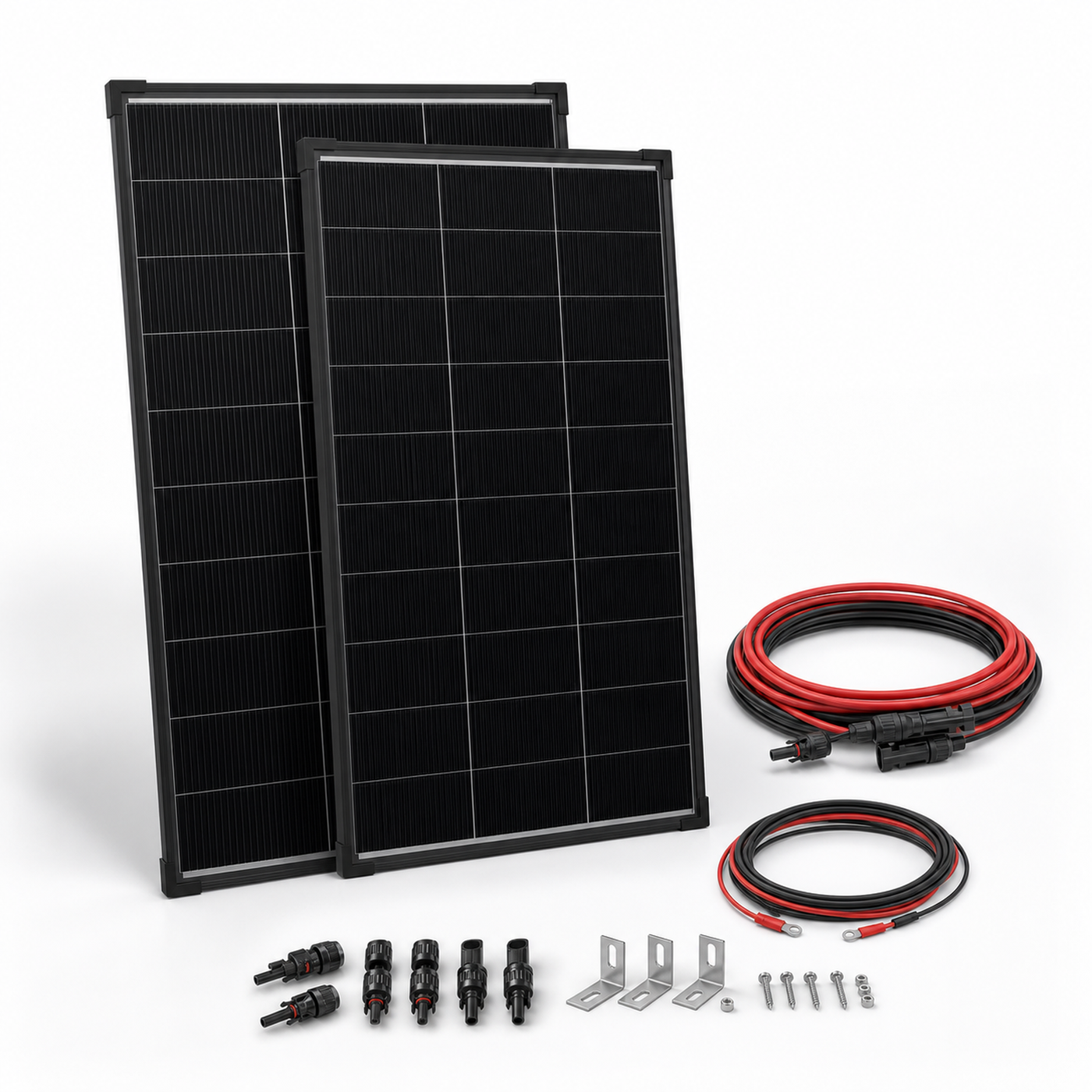 DOKIO 200W Solarpanel Set für 12V Batterie & Gartenhaus - Hauptbild ohne Text