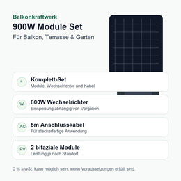 Solakon 900W Balkonkraftwerk Komplettset mit 800W Wechselrichter - Infografik mit technischen Eckdaten