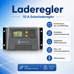 SolarPro Produktbild 03 - 10 A Solarladeregler mit technischen Hinweisen