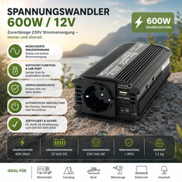 SolarPro Produktbild 05 - Spannungswandler 600W 12V mit technischen Hinweisen