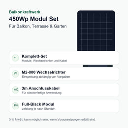 VALE 450Wp Full-Black Balkonkraftwerk mit M2-800 Wechselrichter - Infografik mit technischen Eckdaten
